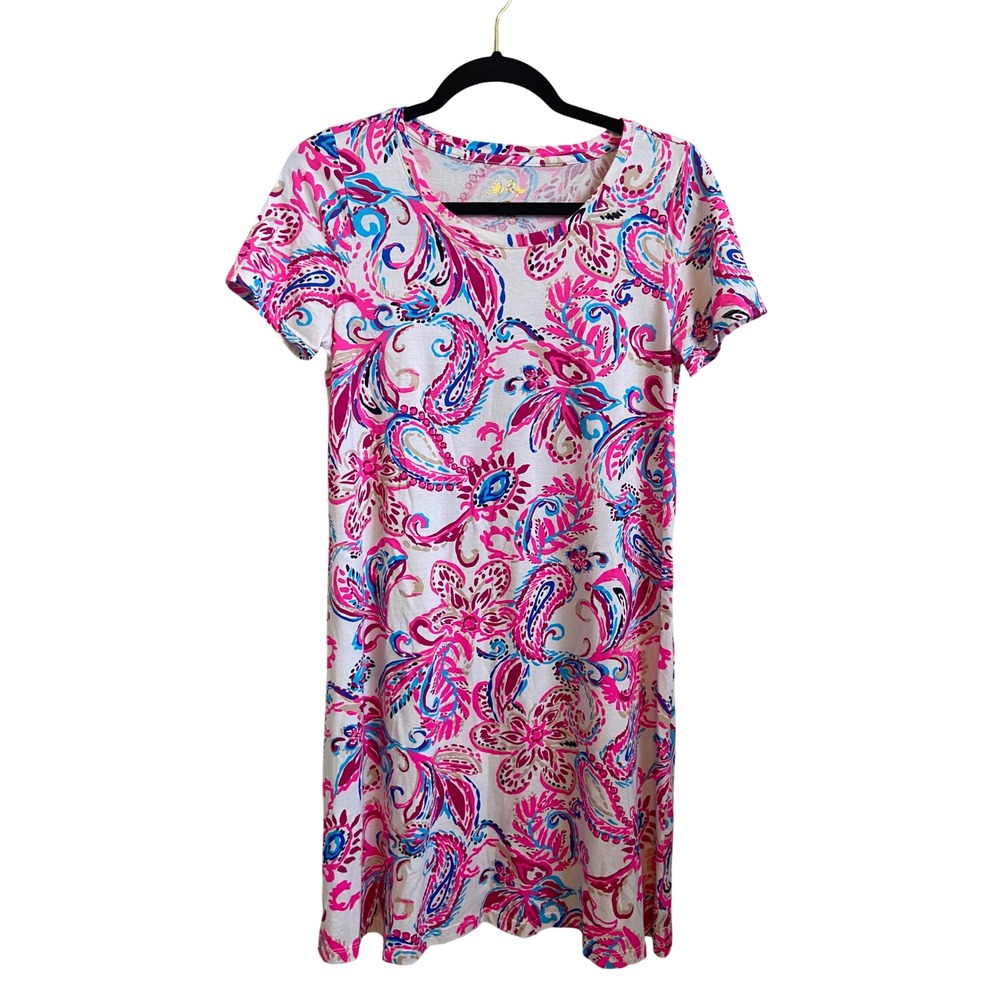 Lilly Pulitzer Womens Pink Blue Paisley Pima Cotton T-Shirt Dress Size S Cody
